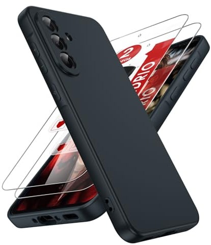 LeYi Silicona Liquida Funda para Samsung Galaxy A56/A 56 4G/5G, Negro | Ultra Slim Carcasa con 2pcs Cristal Templado, Capa Suave Movil Protector Case Forro Microfibra Antiarañazos Cover