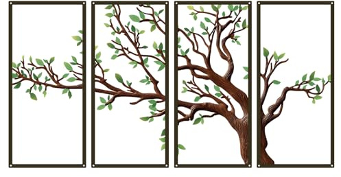 Resama Tree of Life Metal Wall Art | Decorative Wall Art with Deep Brown Branches and Green Leaves Design | Suitable for Living Room, Bedroom, Office, and Bathroom | Size: 31.5 * 16.9in | Perfect