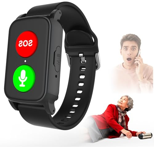 DEaThsalL GPS-Smartwatch mit Sturzerkennung für Senioren – Hochwertiger Lautsprecher, HD-Zwei-Wege-Kommunikation, wasserdicht, Gesundheitstracker Black