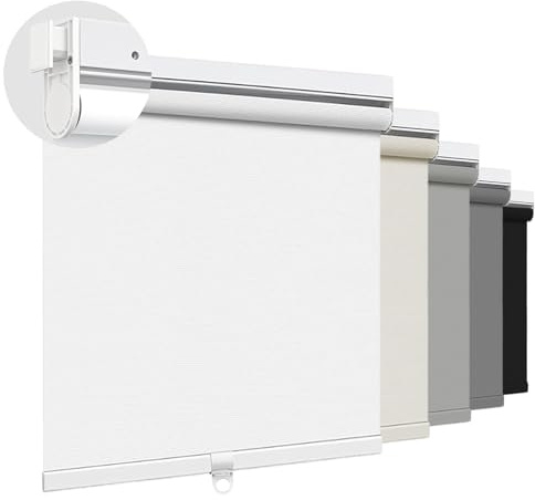 Luxevoir Panoramix No Drill Roller Shades for Window, 100% Blackout Cordless Roller Blinds for Home Privacy Custom Window Shade Easy to Install Roll Up Blinds(White, 118cm W x 180cm H)