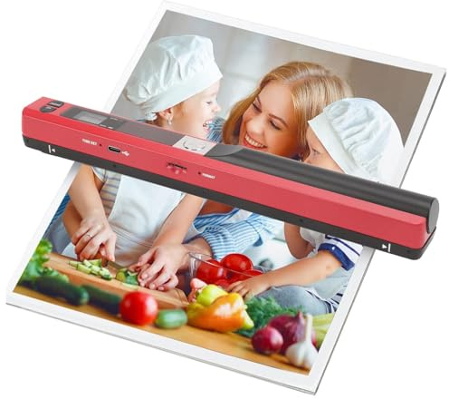 Bewinner Tragbarer A4-Handscanner, 900-DPI-USB-Dokument, Fotoscanner mit Offline-Modus, Handheld-Bildscanner für Zuhause und Büro (Rot)
