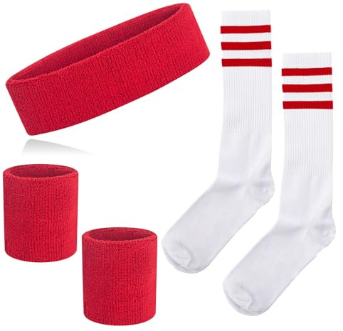 Schweißbänder Gestreifte Socken Set 80er Schweißbänder 90er Kostüm Handgelenk Schweißbänder für Männer und Frauen Sport Stirnbänder 80er Fitness