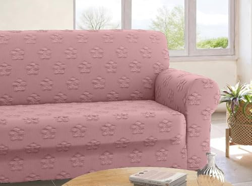 Viterbo Biancheria Flowers - Copridivano 2 Posti con Braccioli in Morbido Tessuto Elasticizzato Piacevole a Contatto con la Pelle, Fodera Copri Divano Anti Macchia ed Antiscivolo (Rosa, 2 Posti)