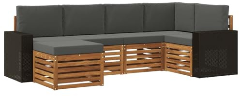 vidaXL Ecksofa Set mit Kissen 6 pcs Natur und Anthrazit, Outdoor-Sofa, Moderne L-förmige Lounge, Gartensitzgruppe für die Terrasse, bequemes Möbelset