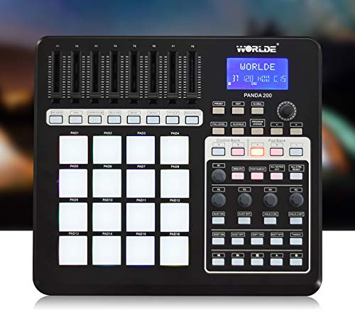 AOWINHIT PANDA200 Controller MIDI USB, Pad MIDI Compatto e Portatile con 16 Trigger Pad per la Produzione Musicale, Nero, 1 Unità