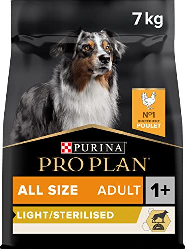 PURINA PRO PLAN | Light/Stérilisé| Chien Adulte | Toutes Tailles | Croquettes Riches en Protéines| Au Poulet | Favorise la gestion du Poids | Sac | 7KG