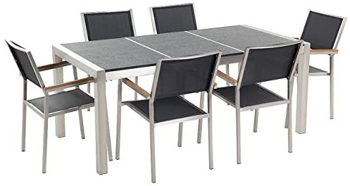 Beliani Gartenmöbel Set Tisch 180 cm mit 3 Platten Schwarz/grau 6 Stühle in Schwarz