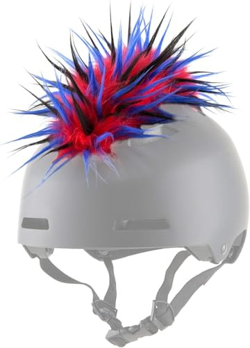 ParaWild Mohawk Helmet Cover Red Blue Black - Stick-On Plush Decoration for Kids & Adults | Fits Any Ski, Snowboard, Bike or Skate Helmet | Helmet Accessory | Easy Attach, No Damage
