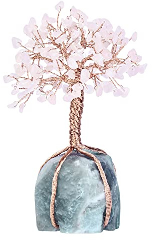 mookaitedecor Rosenquarz-Kristallbaum, Rohkristalle, Fluorit-Basis, Bonsai, baum für Reichtum und Glück