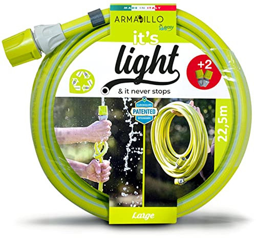Armadillo Superlight 22,5 Metri, Tubo Acqua Irrigazione Giardino con Raccordi Super Leggero Canna Acqua Antitorsione