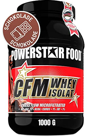 Powerstar 100% CFM WHEY ISOLAT 1000 g | 96,5% Protein i.Tr. | Iso Whey Protein-Pulver zum Muskelaufbau | Deutsche Herstellung | Hochdosiertes Eiweiß-Pulver aus Weidemilch | Double Chocolate