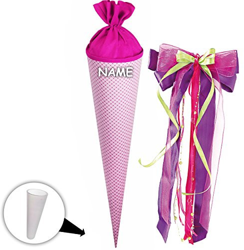 alles-meine.de GmbH Schultüte/Rohling - lila - Flieder - violett - kariert - einfarbig bunt - 70 cm - rund - incl. Name und große Schleife - Filzabschluß - Zuckertüte - mit..