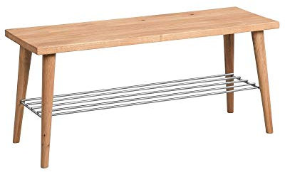 Beauty.Scouts Möbel MM Garderobenbank Annu Massivholz Wildeiche geölt 90x40x30cm Schuhbank Schuhregal Schuhablage Sitzbank Schuhkommode eine Ablage Edelstahloptik