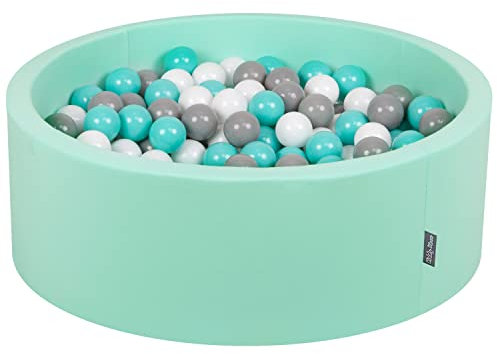 KiddyMoon, Ballebad Piscina de Bolas, Color Menta: Blanco/Gris/Turquesa Claro, 90x30cm/200 Bälle (OK30D-117)