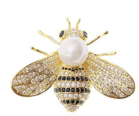 Broche abeille en cristal sur le thème des insectes - Broche tendance en forme d'abeille - Broche dorée, Cristal Métal Perle, Cristal