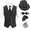 1920er Herren Kostüm Fedora Hut, Gatsby Gangster Weste, Vintage Taschenuhr, vorgebundene Fliege, Krawatte, Twvest-twbkhat, L
