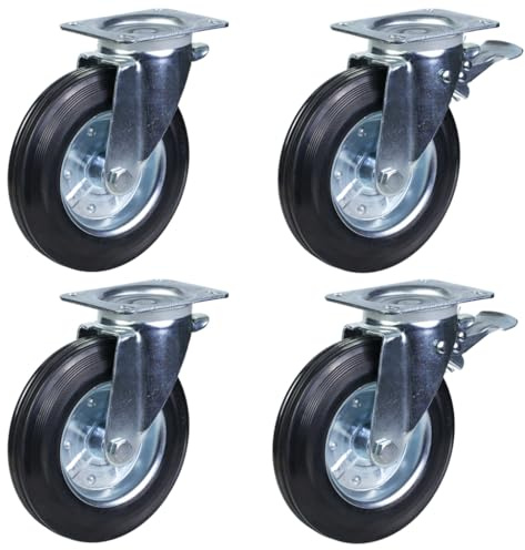 Parnells 200mm Swivel & Brake Waste Bin Castors, Set of 4