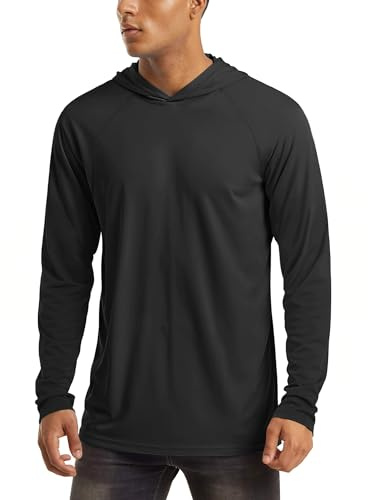 Fishing Shirts for Men UPF 50+ Performance Hoodie Shirts Long Sleeve Sun Protection Moisture Wicking Dry Fit Shirts Active T-Shirt Black