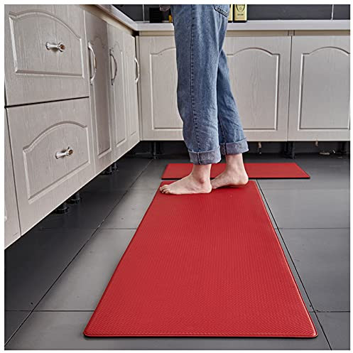 WWYL Tapis Cuisine Antidérapant,Tapis De Cuisine Devant Évier, Paillasson Intérieur Tapis, Tapis De Passage, PVC Imperméable, Antidérapant, Résistant à l'huile (Rouge,45 x 150 cm)