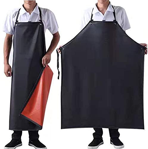 Herren wasserdichte Schürze schwarz, leichte Vinyl Schürzen Gummi Schürze für Geschirrspülen, Metzgerschürze, Schwarz, 2er-Pack