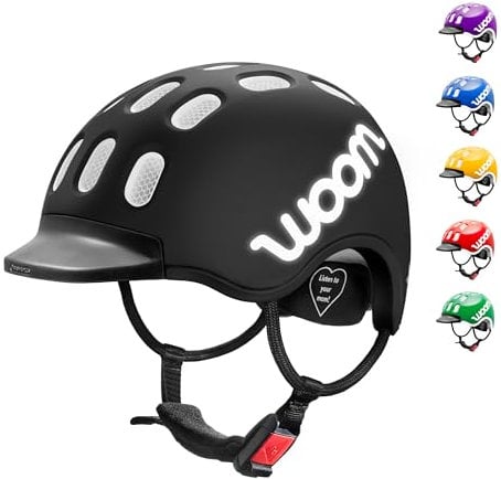 woom Kids Helm, Fahrradhelm für Kinder, mit Visier, für Jungen und Mädchen, 53–56 cm, Größe M, Verstellbar, Aufprallschutz, Schwarz (Black)