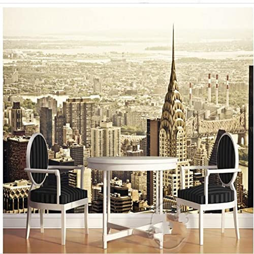 Custom Large Fresco Empire State Building City Skyscrapers Retro Murals Background Wall Wallpaper 350cm(L)×245cm(H)
