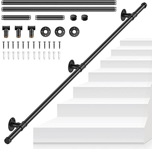 Pasamanos para Escaleras, VAYOTOY Barandilla Escalera Pasamanos Estilo Industrial Profesional Negro con tubo de acero Galvanizado Industrial Antideslizante para Cocina Baño Jardín, 1.5M