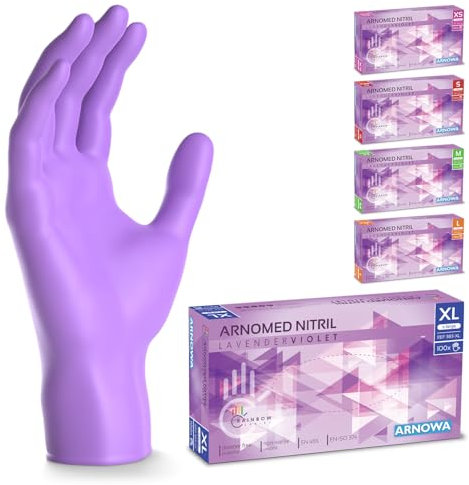 ARNOMED Einweghandschuhe Lila 100 Stück/Box, Nitrilhandschuhe XL, Einmalhandschuhe, Handschuhe Einweg puderfrei, latexfreie Gummihandschuhe, Einweghandschuhe in XS, S, M, L & XL verfügbar