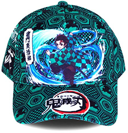 Roffatide Anime Dämonentöter Logo Baseballmütze mit Kamado Tanjirou Thema gedruckt einstellbar Dad Hat Baumwolle grün