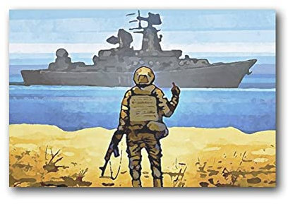 ZHUYING Poster Russian Warship Go F Yourself, Wandkunst, ukrainischer Soldat, Geschenk, Leinwandposter, Wandkunst, Poster, Leinwanddruck, Poster, Kunstwerke, Ro