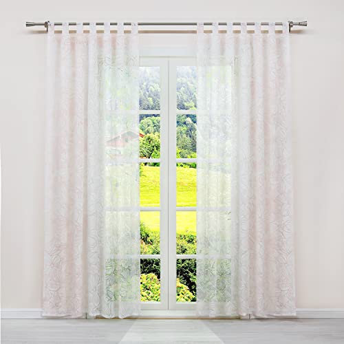 SCHOAL Transparente Gardinen mit Schlaufen Vorhang Ausbrenner Schlaufenschal Rosa Wohnzimmer Blumen Muster BxH 140x225cm 1 Stück