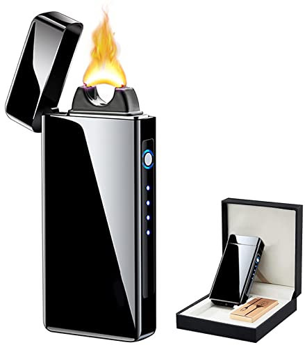 COMANYI Elektrisches Feuerzeug Wiederaufladbares USB Feuerzeug Elektrisches Arc Plasma Großflammenfeuerzeug Winddichtes Cooles Feuerzeuge mit LED Batterieanzeige für Kerzen (Schwarz)