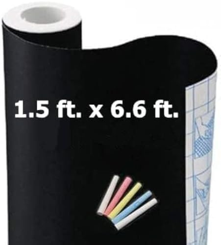 Chalkboard Wallpaper Peel and Stick,18 × 79 Inches, Removable Blackboard Contact Paper Wall Sticker Self Adhesive Vinyl Decal, Bonus 5 Chalks (1 Roll 1.5ft.x6.6ft.)