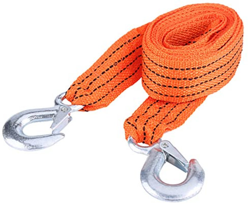 TKSE Corde de remorquage, 4 mètres de Charge 3 tonnes Heavy Duty Remorque de Voiture Corde de remorquage Sangle Câble de remorquage avec Crochets Outil de véhicule d'urgence