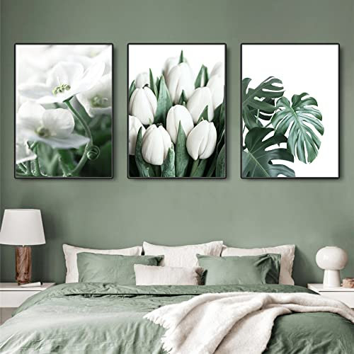 Trayosin 3-teiliges Poster Set, Moderne Aesthetic Grüne Pflanze Blume Bilder Leinwand Gemälde Wandkunst, Wanddeko Bild Wohnzimmer & Schlafzimmer,Moderne Wandbilder, ohne Bilderrahmen (40x60cm)