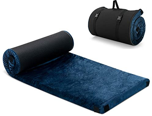 GYMAX Memory Foam Campingmatratze, Schlafmatte mit Tragetasche, aufrollbare Bodenmatratze, Camping Isomatte 183 x 62,5 x 6,5 cm