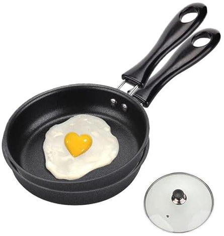 HEMASN 2 Pcs Mini Cast Iron Skillet 4.7 Inch Round Non Stick Fry Pan Single Egg Frying Pan with 2 Lids & Heat Resistant Handlefor Cooking Baking Cookie Brownie