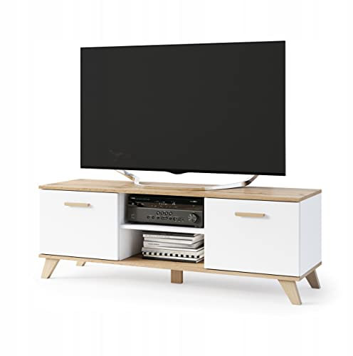 VBChome TV-Schrank 150 x 40 x 52 cm Weiß Griffe Tv-Regal Fernsehtisch mit 2 Türen Holz Mehrzweckschrank für Flur Schlafzimmer Wohnzimmer Kinderzimmer