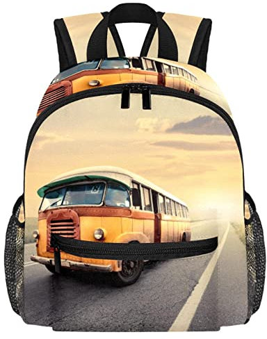 Leichter Schulrucksack, Kleinkind-Rucksack, kleine Reise-Umhängetasche für Jungen, Mädchen, Kinder, Vintage-Van auf dem Land, multi, 25.4x10x30 CM/10x4x12 in