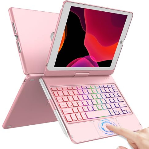 Custodia con Tastiera Touchpad per iPad 9a Gen 10.2 2021,Tasti Multi-Touch e Retroilluminati,Ruotabile a 360° e Supporto per Matita,Custodia con Tastiera Trackpad per iPad 10.2 iPad 9a/8a/7a