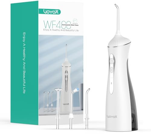 VOYOR-HEALTH Idropulsore Dentale Portatile, Irrigatore Dentale Professionale con 3 Modalità e 4 Ugelli, Irrigatore Orale Ricaricabile USB e IPX7 Impermeabile per Viaggi a Casa WF400 (Nero)