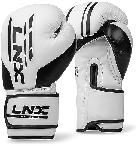 LNX Boxhandschuhe Challenge 8 10 12 14 16 Oz - Männer, Frauen, Kids Kickboxen Boxen Muay Thai MMA Kampfsport UVM (Ice White (101), 14 Oz)