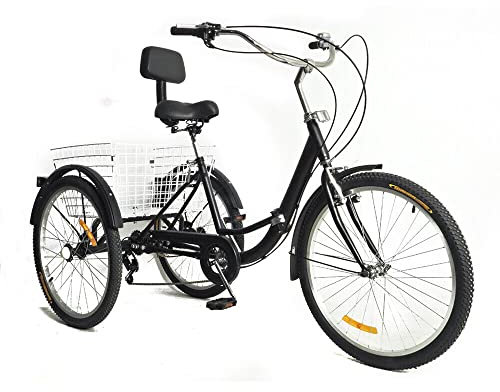 24 Zoll Dreirad FüR Erwachsene 3 RäDer Fahrrad Mit 7-Gang-Getriebe Einkaufskorb Ergonomie Sitzkissen RüCkenlehne Faltbares DreiräDer FüR Reisen Radfahren Und Einkaufen