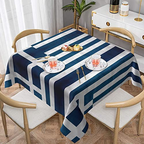 BROLEO Tischdecke, griechische Flagge, quadratisch, 137,2 x 137,2 cm, weich, wasserabweisend, waschbar und wiederverwendbar