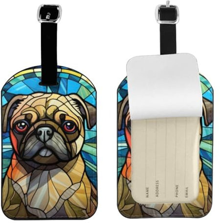 Gepäckanhänger mit Mops-Motiv für Koffer, Reise-Ledergepäck/Tasche, Namensschild, Geschenk für Damen, Herren, Kinder, Hundeliebhaber, niedliche Kofferanhänger, Gepäck-Identifikation, lustige