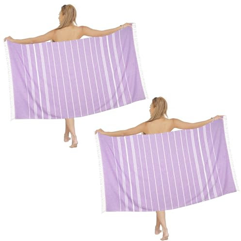 Dlebay Telo mare turco oversize 39 x 72 viola, confezione da 2