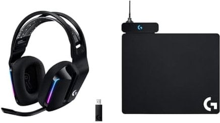 Logitech G733 LIGHTSPEED Wireless Gaming Headset with suspension headband, LIGHTSYNC RGB & POWERPLAY Wireless Charging Mouse Pad, Cloth and Hard Gaming Mouse Pad Included