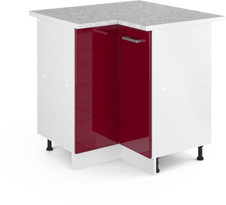 Vicco Eckschrank für Hausrat R-Line, Bordeaux Hochglanz, 75.6 cm mit Tür, mit Arbeitsplatte