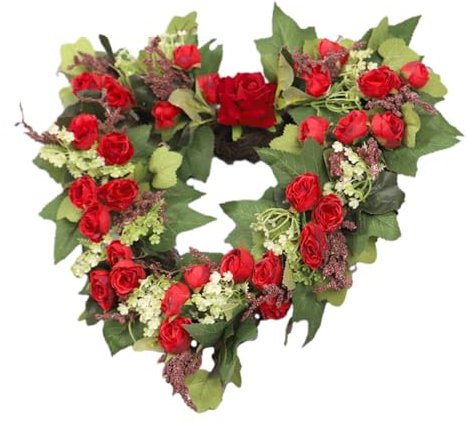Warmhm Heart Shaped Wreath for Front Door Wedding Hanging Ornament Valentine's Day Decor