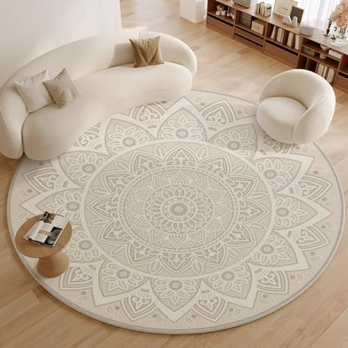 Nyescasa Runder Boho Tribal Teppich - Waschbar, Kurzflor, Vintage Bohemian - 140cm Weich Flauschig Modern für Wohnzimmer, Schlafzimmer, Esszimmer, Kinderzimmer
